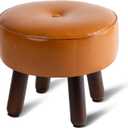 Small Foot Stool Ottoman, Round Pouf Foot Rest, Footstool Ottomans with Rubber Legs Under Desk, Faux Leather Footrest for Couch, Living Room, Bedroom, Hallway, Office, 13''L x 13''W x 10.2''H