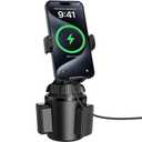 APPS2Car 15W Qi Wireless Car Charger Solid Cup Holder Mount, Adjustable Long Arm & 360 Rotation, Fits 3"4" Round Cup Holders, Works with Cases  4 mm (No Metal Attachments)