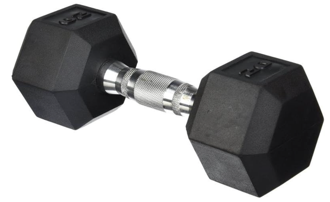 CAP 30 LB Rubber Coated Hex Dumbbell Weight, Rubber Free Weights for Home Gym Strength Training, Chrome Handle