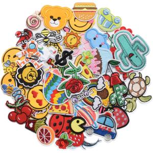 Harsgs 60pcs Random Assorted Styles Embroidered Patches, Bright Vivid Colors, Sew On/Iron On Patch Applique for Clothes, Dress, Hat, Jeans, DIY Accessories