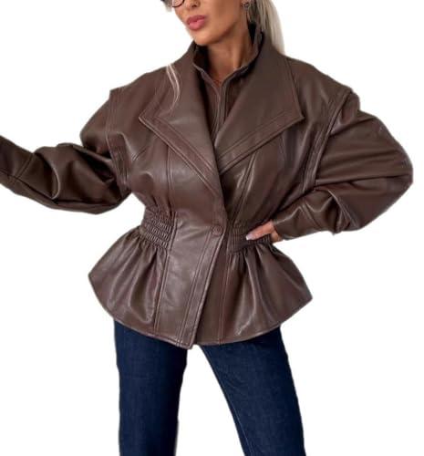 Wuitrie Winter Jackets for Women Faux Leather Long Sleeve Going Out Vintage Y2k Womens Coats Fall Clothes Streetwear L