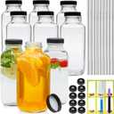 16oz glass bottles with lids,juice bottles gifts for women,glass bottles with lids,glass water bottles. Kit includes Stainless Steels Straws,Two Types of Lids,Stickers,Pen,Cleaning Brush 9pcs