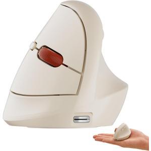DAREU Ergonomic Vertical Wireless Mouse,2.4GHz / BT Optical Vertical Mice with Ergo Design for Comfort and Reduced Wrist Strain,3 Multi-Device Connectivity for Computer/PC/Laptop, Suit for Small Hands (Off-white)