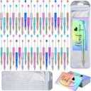 Yeaqee 150 Pieces Beadable Pens Kit 50 Pieces Colors Plastic Beaded Ballpoint Pens Bulk 50 Foil Thank You Cards with 50 Resealable Packaging Bags for School DIY Making Gift(Metallic Gradient Style)