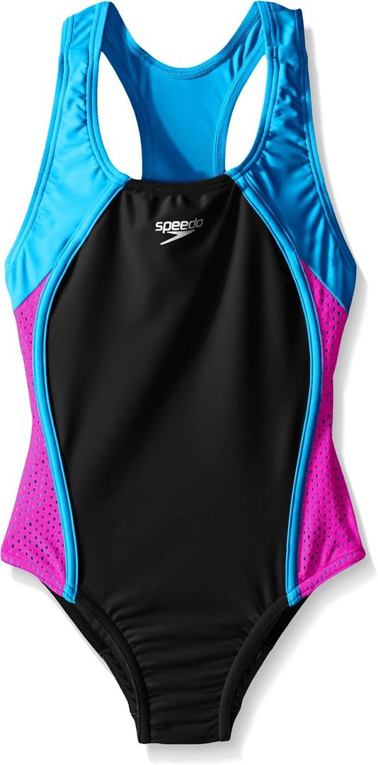 Speedo Girl's Swimsuit One Piece Mesh Splice Thick Strap (10)
