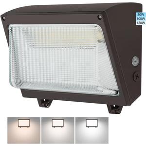 120W LED Wall Pack Light, 120W/100W/80W Switchable, 3000K/4000K/5000K Selectable, 15600lm 120-277V IP65, Dusk to Dawn Outdoor Lighting Fixture, Exterior Wall Mount Security Lights, ETL Listed