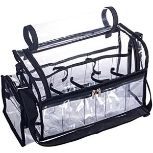 Large Professional Free Standing Clear PVC Makeup Artist Set Bag Transparent Makeup Brush Buddy Make up Kits Organizer Carry All MUA Travel Cosmetic Bag with 8 Dividers and Tissue Holder