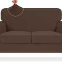 2025 Striped Loveseat Cover 3 Piece, Stretch Sofa Covers for 2 Cushion Couch, Anti-Slip Love Seat Slipcovers with Bottom Ties, Thick Durable Washable, Soft Cozy Protector (55"-69", Dark Coffee)