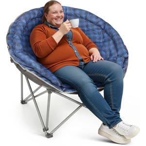 Oversized XXL Folding Round Camping Chair,Super Comfy Padded Moon Camp Chairs,Heavy Duty Supports 200 Kg Outdoor Lawn Chairs for Adults,Perfect for Indoor,Family Camping,Hiking,Picnics and Garden, 18.11' ' X 18.11'' X 41.3''