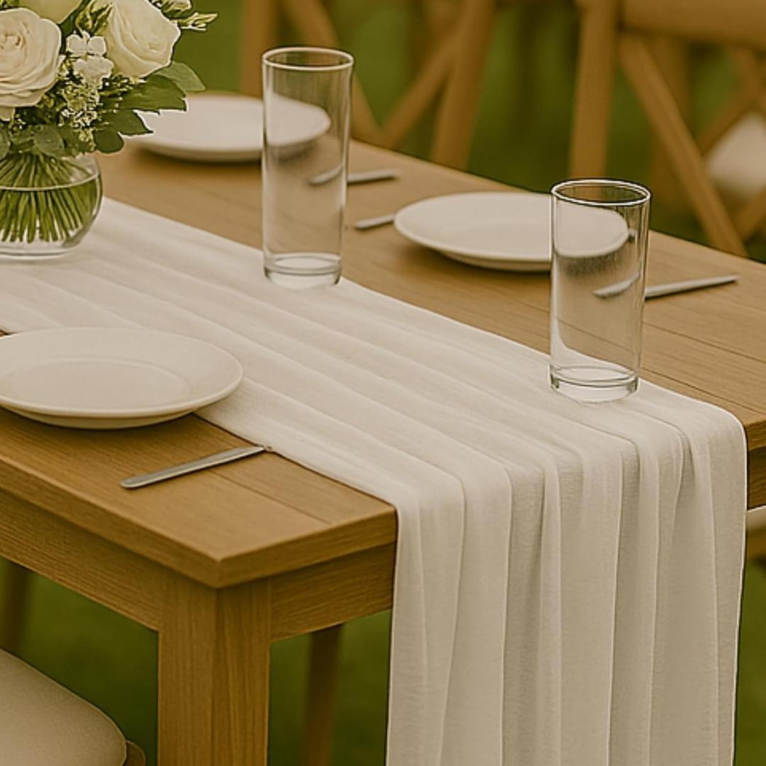 10FT Ivory White Cheesecloth Table Runner 120 Inch Rustic Boho Gauze Cheese Cloth Table Runner for Wedding Baby Shower Bridal Shower Birthday Party Home Decorations (10ft x 1pcs)