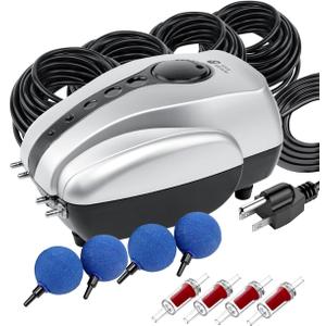 AquaMiracle All-in-One Koi Pond Aerator for Outdoor Ponds up to 2000 Gallons, Pond Air Pump Pond Aeration System with 4-Outlet Airline Tubing Air Stones Check Valves