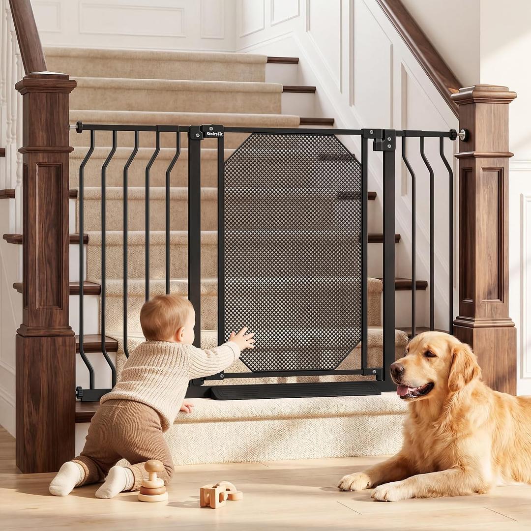 29.5-48" Baby Gate for Stairs, Child & Pet Proof, No-Drill Pressure Mount Auto Close One-Hand Operation, 30.5" Tall Indoor Dog Gate for Doorways, 4 Adjustable Sizes, Black