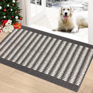Timo Indoor Doormat, Front Door Mat 20"x32" Absorbent Rubber Backing Non Slip Door Mats, Machine Washable Resist Dirt Low Profile Entryway Rug, Dog Door Mat for Muddy Wet Shoes, Striped Grey (2'8" x 1'8" (Rectangular))