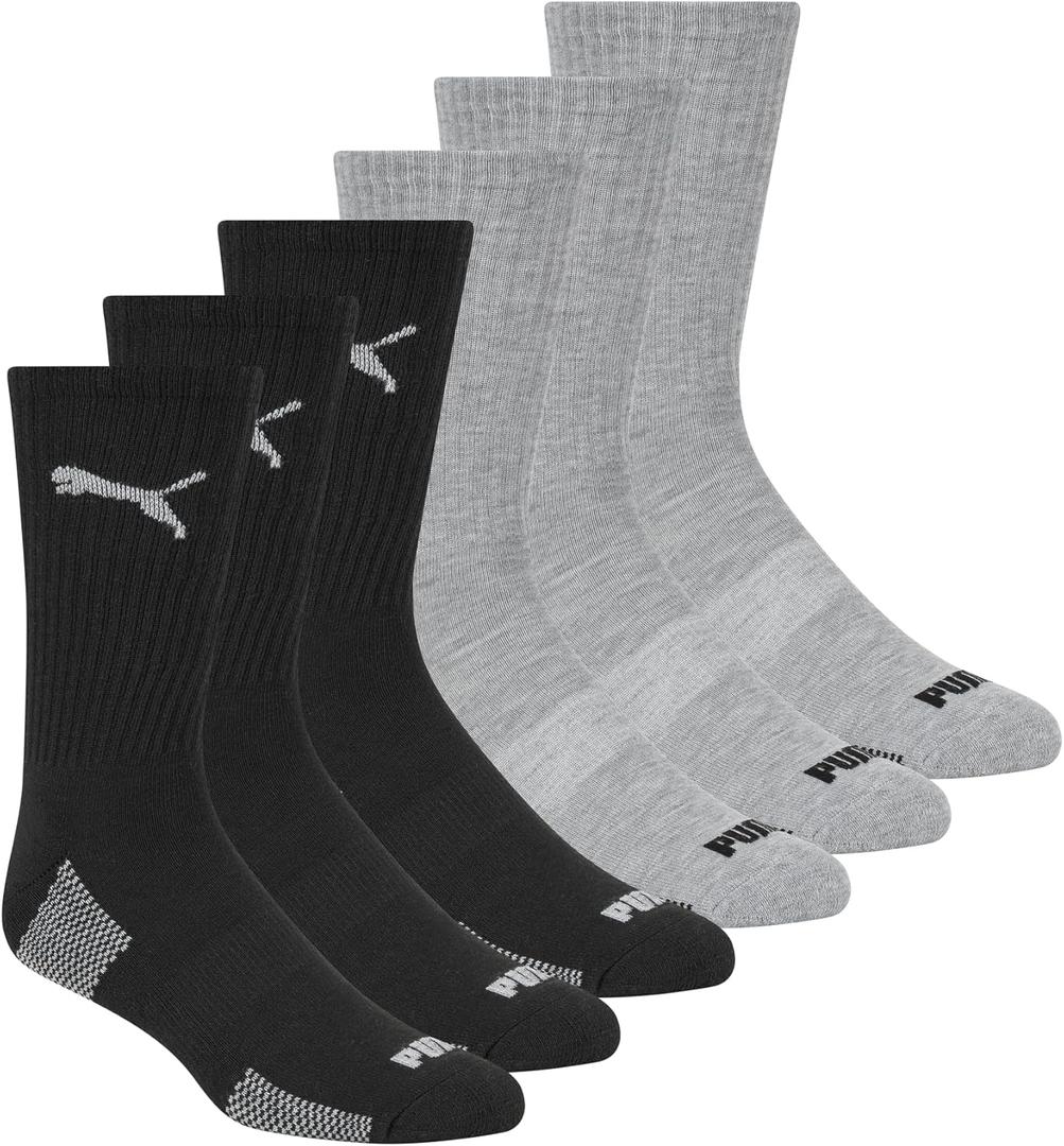 PUMA Men's Crew Socks, Black,Gray  Size 13-15 (6-Pack)