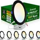 zouzai 8 Inch Black 18W Eqv 150W 1685LM 5CCT Ultra-Thin LED Recessed Ceiling Light with Junction Box 2700K/3000K/3500K/4000K/5000K Selectable, Dimmable ETL and Energy Star Certified【6 Pack 】