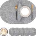 Round Placemats Set of 6,Washable Faux Leather Vinyl Table Mats with Coaster for Kitchen Party Outdoor