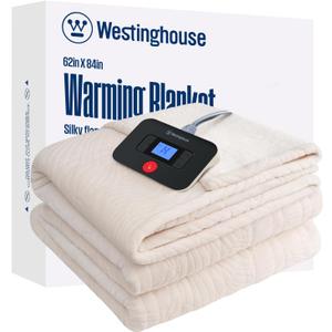 Westinghouse Twin Size Heated Blanket, Electric Blanket Twin with 10 Heating Levels and 1-12 Hours Auto-Off, Flannel to Sherpa Reversible, Flower Jacquard Heated Blanket, 62 x 84 inch, Beige