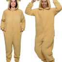 Funziez! Slim Fit Sherpa Adult Onesie - Animal Halloween Costume - Plush One Piece Cosplay Suit for Women and Men (Large, Golden Retriever)