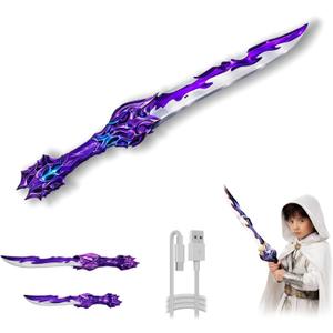 Light Up Toy Sword for Kids, Rechargeable Foldable Glow Sword with 7 Color Modes, Sound Effects, USB-C Charging, Fantasy Role Play Toy, Ages 6+