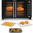 Gourmia French Door Air Fryer  25 Qt Large Capacity Convection Oven, Fryforce 360, Digital Display with 17 Cooking Presets, Bake, Toast, Roast, Dehydrate, Fits 12 Pizza (Black)