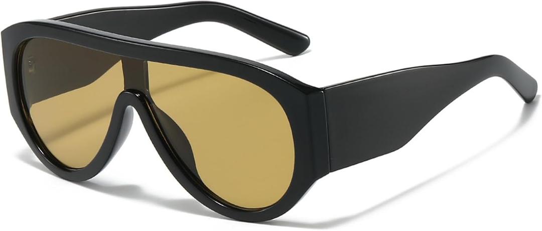 Mirkcittle Retro Trendy Aviator Sunglasses for Women Men Vintage 70s Thick Frame Sun Glasses Oversized Classic Stylish Shades (Black/Brown Lens)