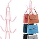 ZEDODIER 2 Pack Purse Organizer for Closet, Heavy-Duty Hanging Purse Hanger Closet Holds Up to 12 Purses, Metal Rotating Space Saving Bag Holder Handbag Storage Hook Backpack Rack, Pink