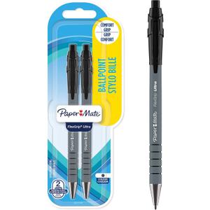Paper Mate FlexGrip Ultra Retractable Ballpoint Pens | Medium Point (1.0mm) | Black | 2 Count (1 Count (Pack of 2))