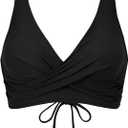 Amy Babe Women's Twist Front Swim Top Large Bust Bathing Suit Bikini Tops | V Neck, Removable Pads, Comfortable Wide Straps, Lace Up Back, Wireless, Fishibone, Push Up, Beach, Summer, Holiday (Black, S)