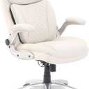 Amazon Basics Ergonomic Executive Office Desk Chair with Lumbar Support, Flip-up Armrests, Adjustable Height, Cream Leather