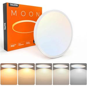 TALOYA Flush Mount 12 Inch Ceiling Light (Milk White Shell), 20W Surface Mount LED Light Fixture for Bedroom Kitchen,5 Color Temperatures in One,0.94 Inch Thickness Round