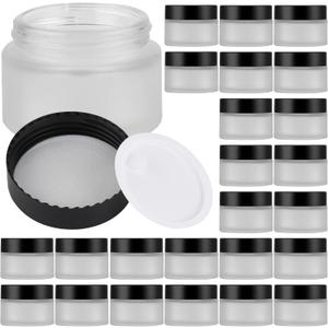 Glass Jars with Lids,Eco-Friendly Cosmetic Containers with Airtight Black Lids & Liners, Multi-Color Options for Cream, Lotion, Body Butter, DIY Skincare Travel Jars (Clear Frosted, 1oz)