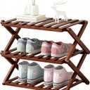 3-Tier Bamboo Shoe Rack, Foldable Shoe Storage Organizer for Closet, Bedroom, Entryway & Living Room - Portable No-Assembly Design, Space-Saving for Shoes & Accessories(3 Tier) (Dark Brown)