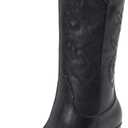 ZXHYZLZ Western Cowboy Boots for Women - Mid Calf Embroidered Cowgirl Boots, Slip On Pointed Toe Chunky Heel Fashion Retro Classic Boots (8, Black)