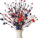 Idyllic 4th of July Decorations, 8 Pcs 16 Inch Red White Blue Patriotic Berry Sprigs with Stars, Artificial Berry Stems for Memorial Day Wreath & DIY Holiday Decor