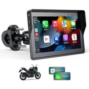 WonVon 5 Inch Motorcycle Carplay GPS Navigation System with Apple Carplay and Android Auto Portable Screen with Dual Bluetooth, Navigation, Siri, Google Assistant（Not Inchluded TPMS）