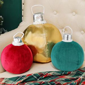 Shellwei 2 Pcs Christmas Bell Pillow Velvet Round Throw Pillows 3D Stuffed Ball Shaped Pillow Neutral Cute Christmas Decorations for Bedroom Living Room and Gift for Christmas(Burgundy,Velvet Glossy)