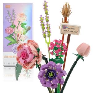 Mini Building Blocks Botanical Collection Construction Building Bricks Toy, Plant Model Eternal Flowers Home Decor, 6+(Purple)