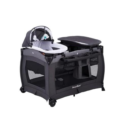 Pamo Babe Deluxe Nursery Center, Foldable Playard for Baby & Toddler, Bassinet, Mattress, Changing Table for Newborn(Black)