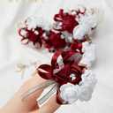 Wine Red Wrist Corsage for Prom, 6pcs Burgundy Rose Wrist Corsages for Wedding Bridal Bridesmaid Girl Women, Hand Flower for Wedding Party Homecoming Ceremony Anniversary Prom Flower Corsages