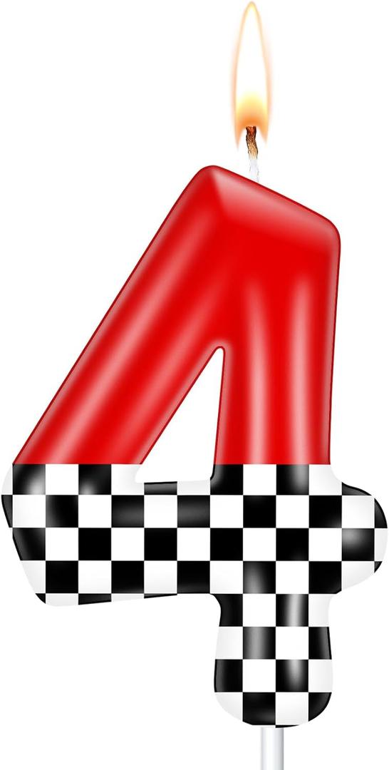 10 x Racing Car Theme Birthday Candles, Number Candles for Birthday Party Cake Decoration Supplies (Red, Number 4)