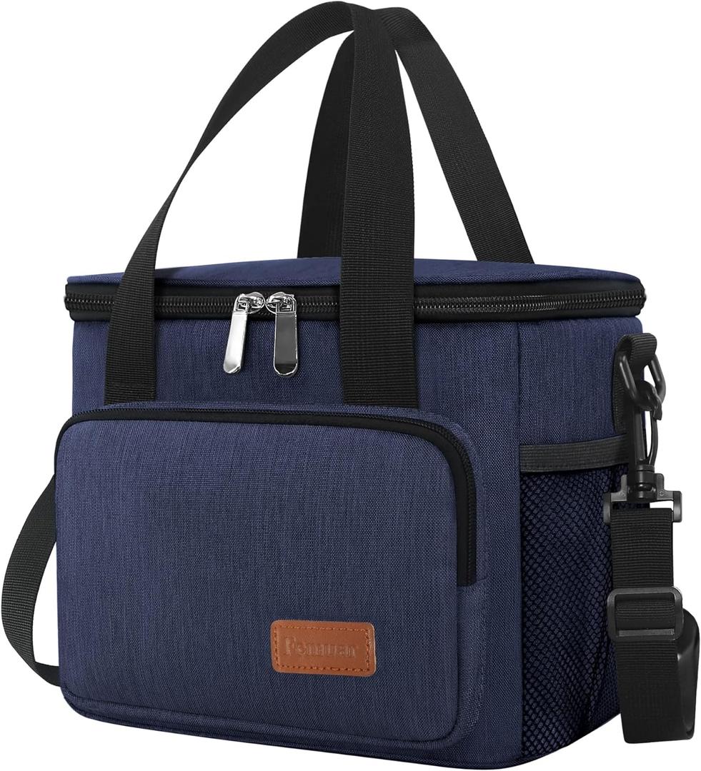 Femuar Lunch Bags for Women/Men, Insulated Lunch Bag for Work Office Picnic - Lunch Cooler Bag Leakproof Lunch Box with Adjustable Shoulder Strap - Dark Blue (Medium Size)