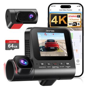 4K 3 Channel Dash Cam Front and Rear, Dash Camera for Cars, STARVIS 2 Sensor Dash Camera with HDR Night Vision, 24H Parking Mode Car Camera with GPS, Loop Recording