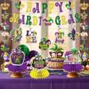 20Pcs Mardi Gras Decorations, Happy Mardi Gras Banner Hanging Swirls and Honeycomb Centerpieces New Orleans Carnival Masquerade Party Decorations for Fat Tuesday Decor