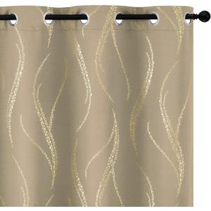 Yakamok Room Darkening Curtains 84 Inches Long 2 Panels for Living Room Thermal Insulated Blackout Drapes with Dots Gold for Bedroom, Grommet Top (52W x 84L Inch, Set of 2, Natural)