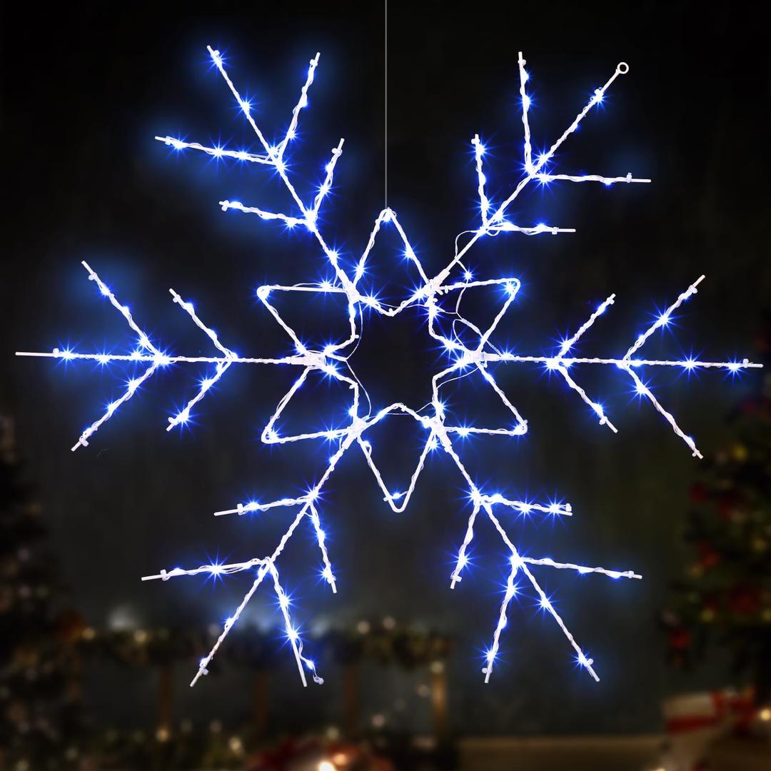 36" Christmas Snowflake Lights LED Silhouette Snowflake Lights Large Folding Window Lighted Snowflake with Twinkling Modes Giant Hanging Yard Decorations for Indoor Outdoor Christmas Party