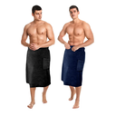Tudomro Men's Bath Wrap Towel Shower Adjustable Terry Body Spa Towel with Pocket After Shower Wrap for Men Gift Spa College Bath Dorm Room Gym(Black, Navy Blue,X-Large,2 Pcs)
