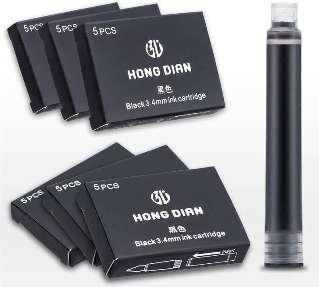 Asvine Fountain Pen Ink Cartridges Black Color, Set of 30 Refill Ink Cartridges, 3.4 mm Bore Diameter
