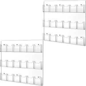 Eersida 2 Pack Acrylic Brochure Pamphlet Holder Wall Mount Clear Brochure Display Holder Plastic Trifold Flyer Rack Literature Storage Rack for Offices Waiting Room (18 Pockets, 25 x 22 Inch)