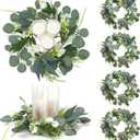 6 Pcs 18. 1 Inch Large Candle Rings for Wedding Table Centerpieces Artificial Rose Eucalyptus Wreaths Wedding Reception Florals Candle Holder for Ceremony Tabletop Door Decor