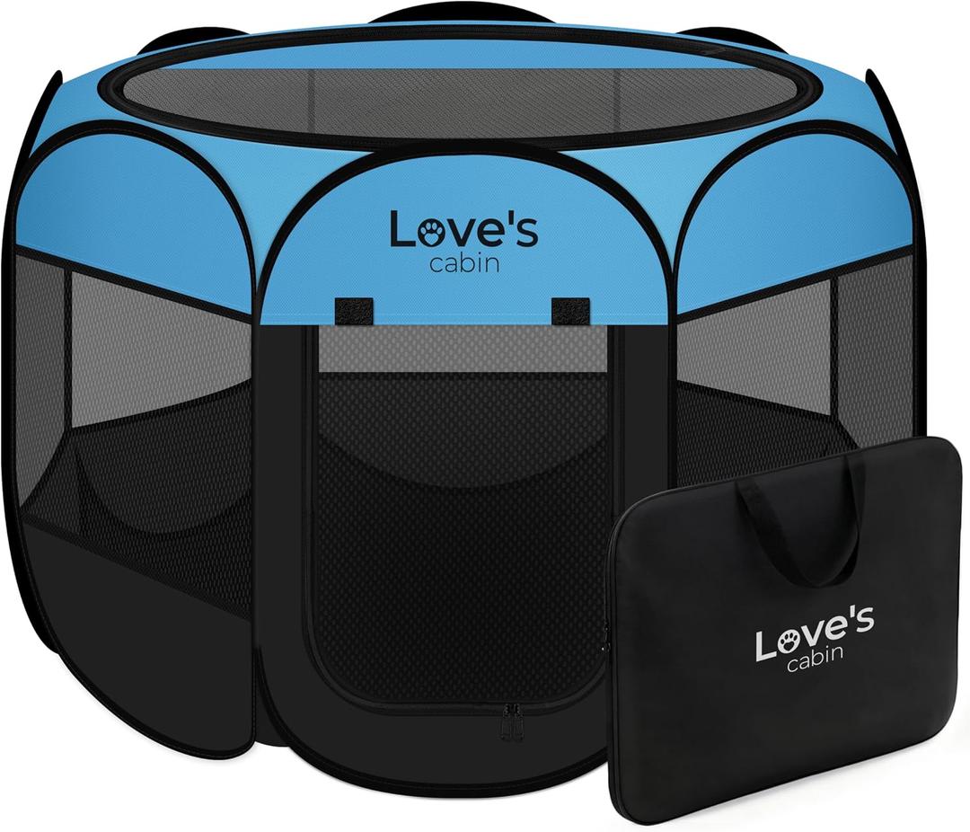Love's cabin Pet Puppy Dog Playpen, Medium Dog Tent Crates Cage Indoor/Outdoor, Portable Playpen for Cat, Foldable Pop Up Dog Kennel Playpen with Carring Case, Removable Zipper Top, Blue